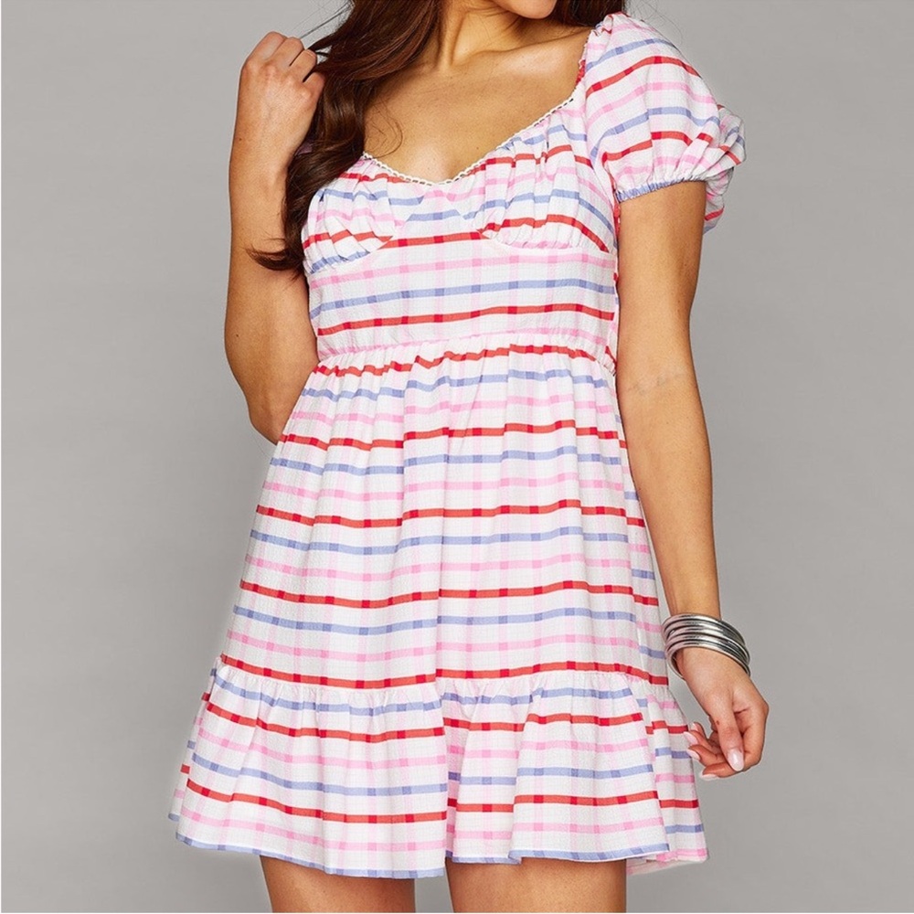 Buddy Love Plaid Babydoll Mini Dress | Puff Sleeve Cottagecore Small
